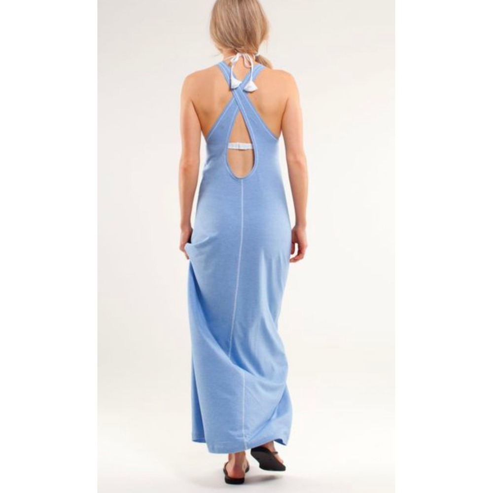 Lululemon Heatwave Maxi Dress Wee Stripe Crisscross Blue‎ White Size Small